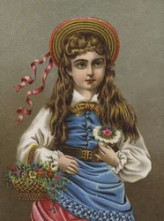 Ernst aussehendes Mädchen, hält einen Blumenstrauß